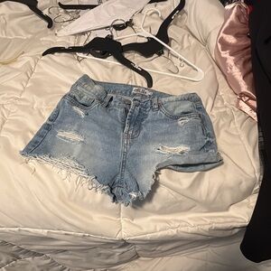 One Teaspoon Light Blue Distressed Jean Shorts